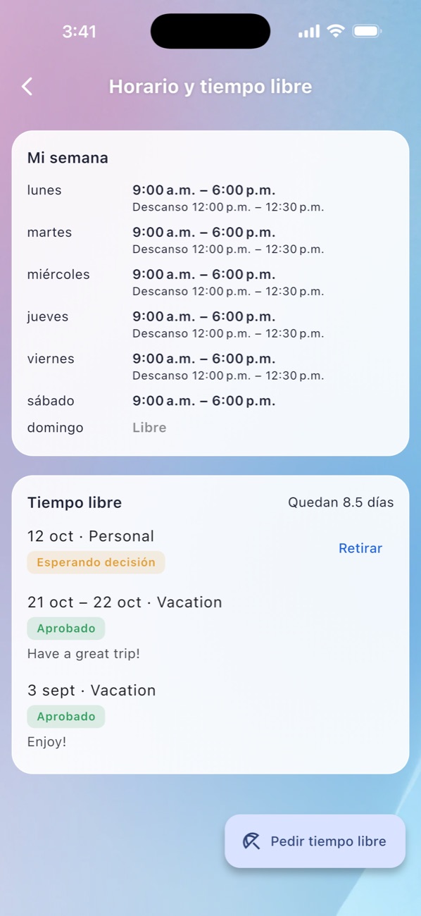 EraPOS Hub: Horario y tiempo libre